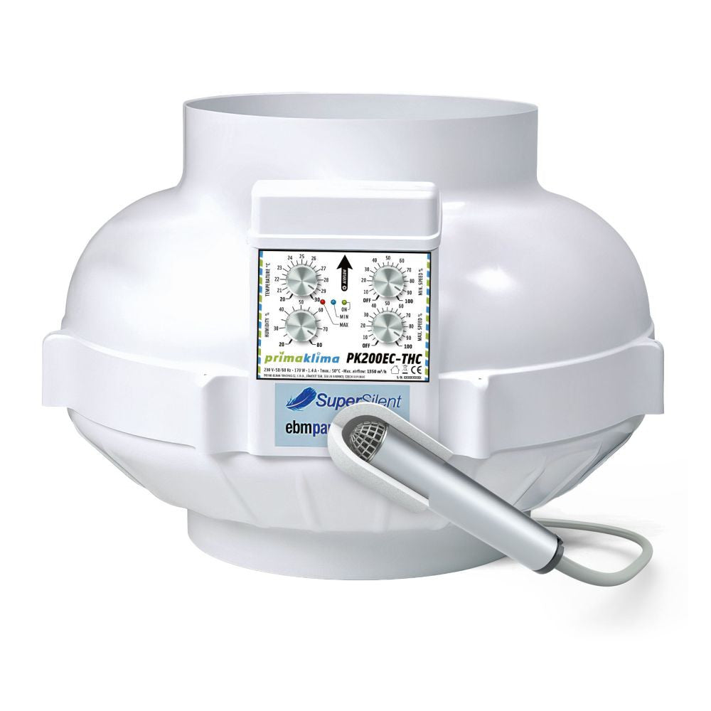 Prima Klima Rohrventilator EC-THC 200 mm - 1350 m³/h, EC Motor + Temperatur- & Feuchtigkeitsregelung