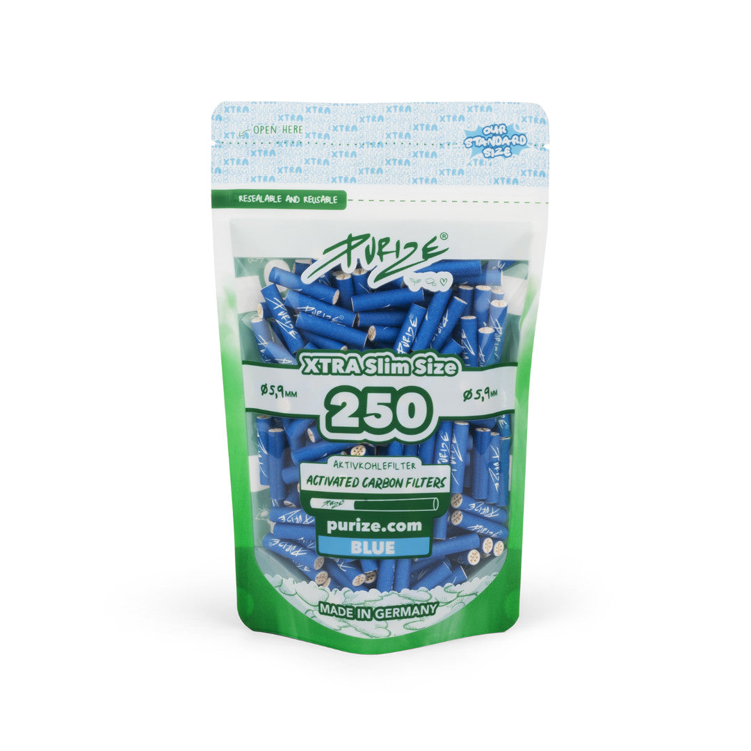 PURIZE® Aktivkohlefilter - XTRA Slim Size, Beutel 250 St., blau