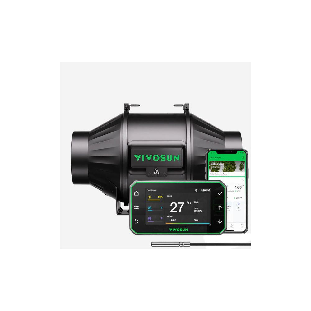VIVOSUN AeroZesh T4 Inline-Lüfter 4" mit E42AP Temperatur- und Luftfeuchtigkeits-WiFi-Controller, PWM-gesteuerter EC-Lüfter für Growzelt-Belüftung