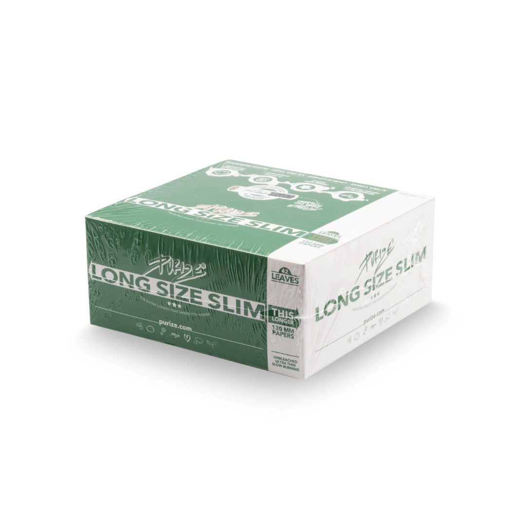 PURIZE® Long Size Slim Papierchen, 42 Stück pro Packung, ungebleicht