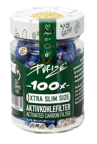 PURIZE Aktivkohlefilter, XTRA Slim BLUE, ø 5,9mm, 100er Glas