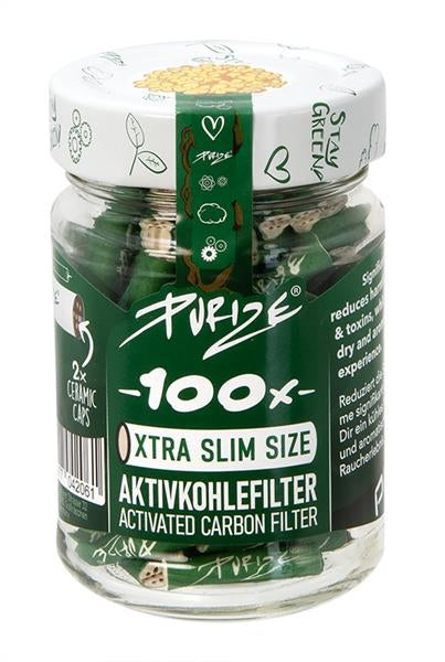 PURIZE Aktivkohlefilter, XTRA Slim GREEN, ø 5,9mm, 100er Glas