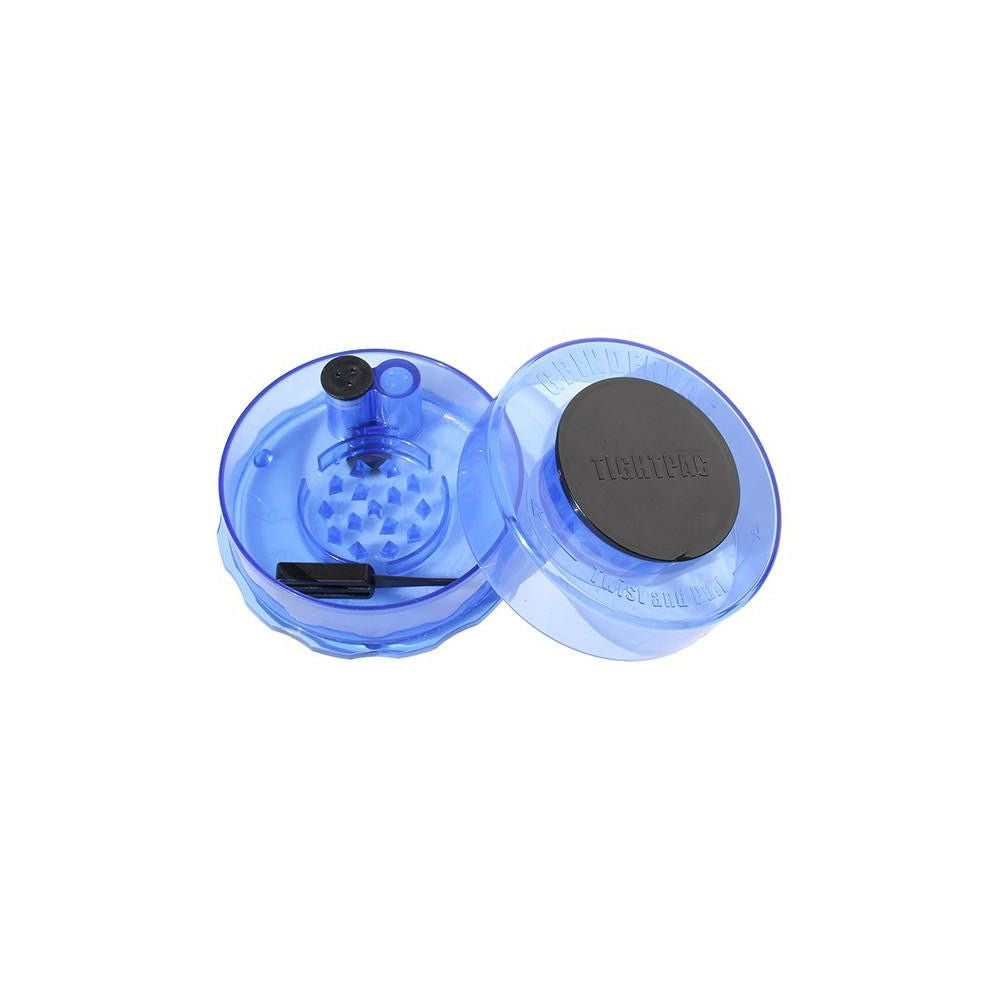 TightVac GrinderVac 60 ml, luftdichtes Gefäß mit Mahlwerk, transparent blau