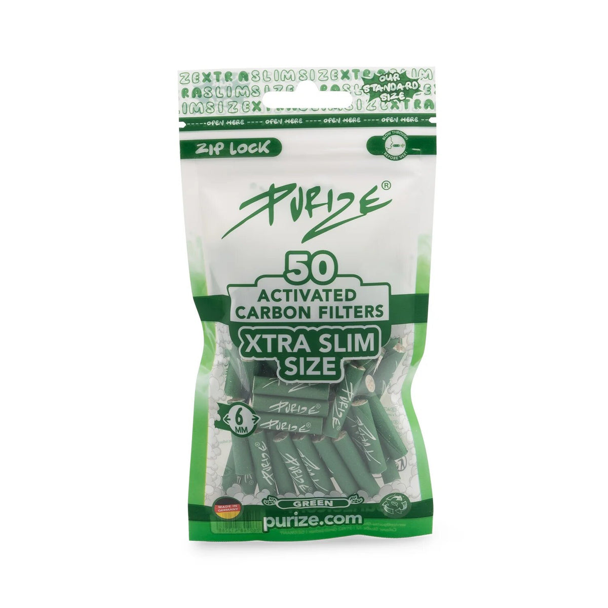PURIZE® uhlíkové filtry - XTRA Slim Size, sáček 50 ks, zelená