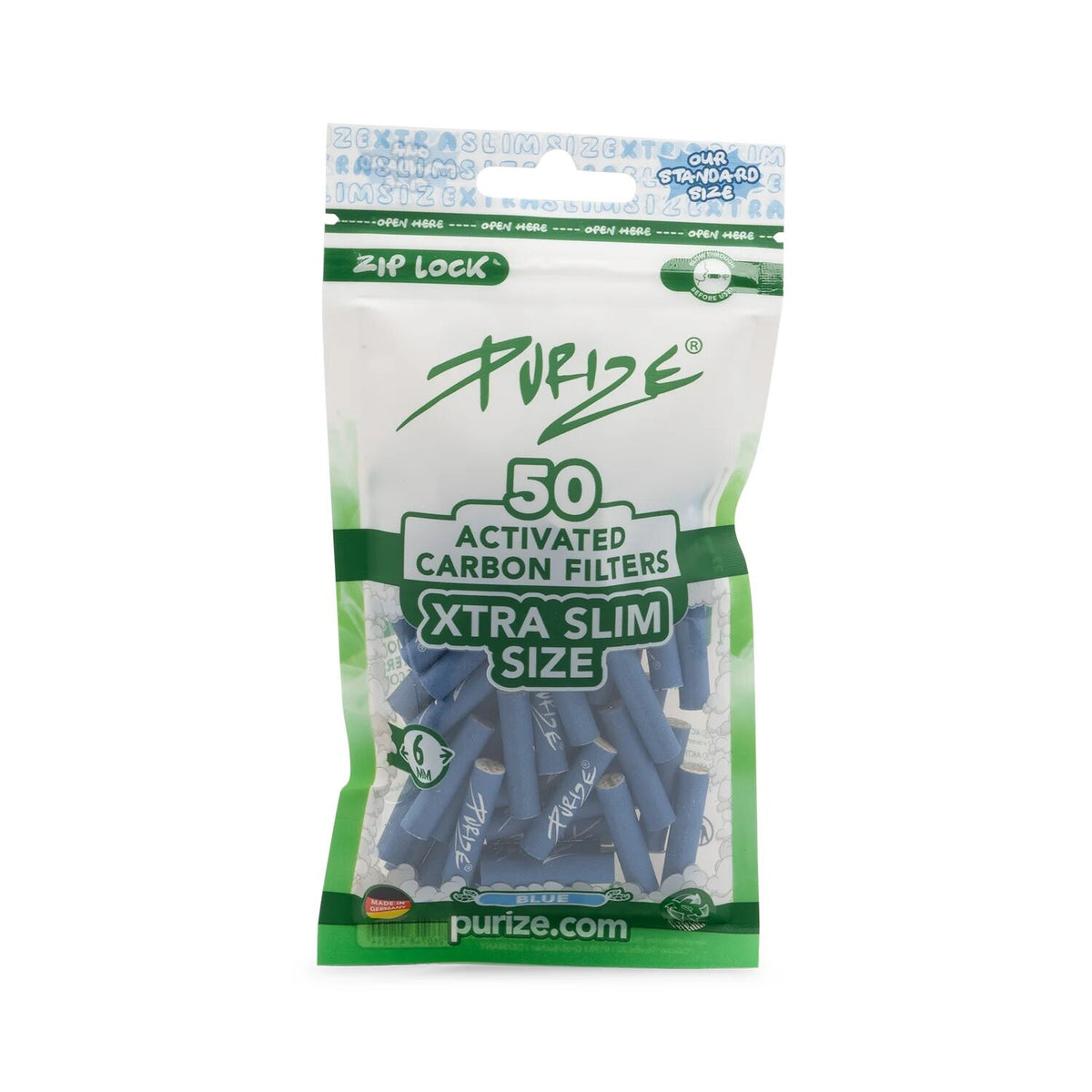 PURIZE® uhlíkové filtry - XTRA Slim Size, sáček 50 ks, modrá