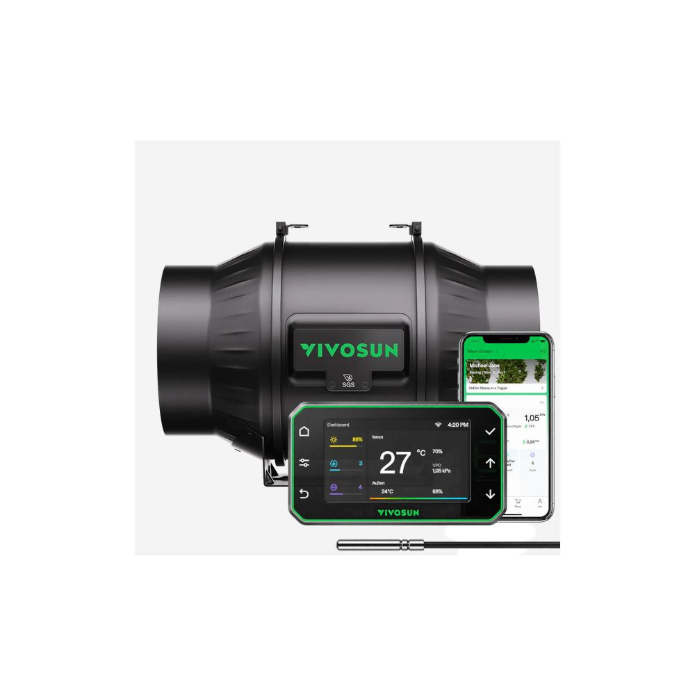 VIVOSUN AeroZesh T6 Inline-Lüfter 6" mit E42AP Temperatur- und Feuchtigkeits-WiFi-Controller, PWM-gesteuerter EC-Lüfter für Growzelt-Belüftung