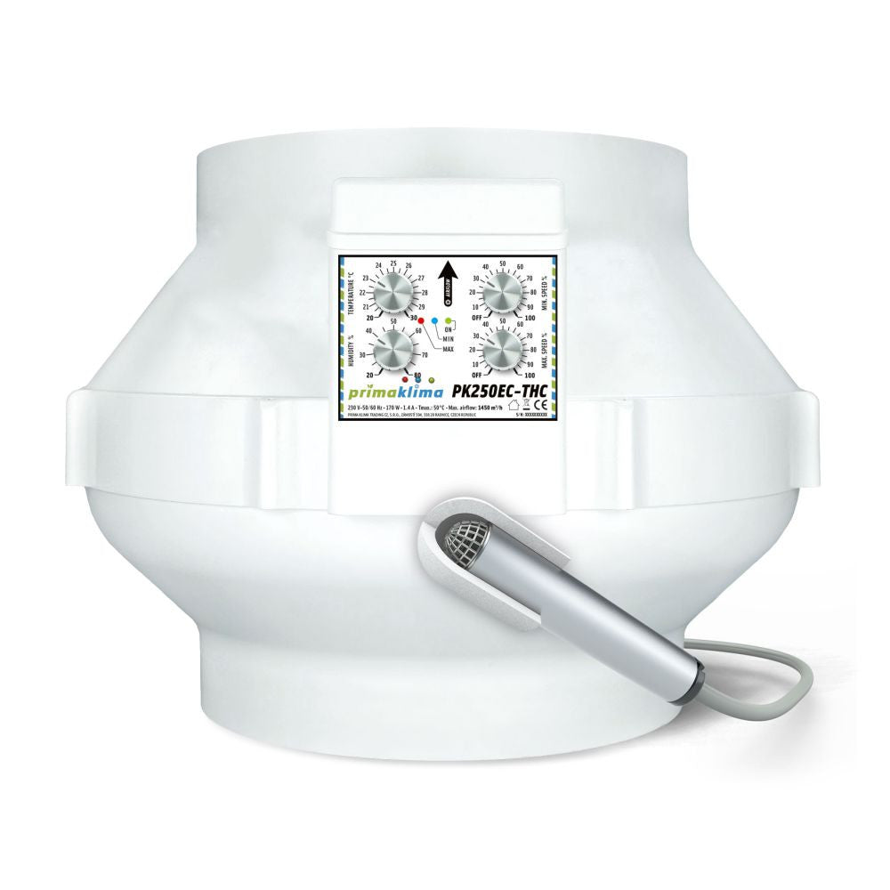 Prima Klima Rohrventilator EC-THC 250 mm - 1450 m³/h, EC Motor + Temperatur- & Feuchtigkeitsregelung