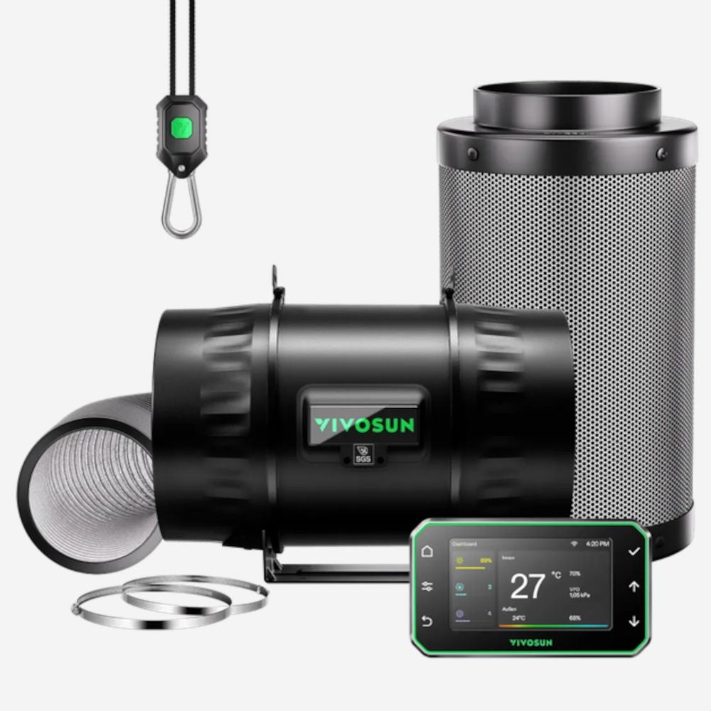VIVOSUN Smartes Luftfiltersystem Pro 8″, AeroZesh T8 Inline-Lüfter mit E42A Temperatur- und Luftfeuchtigkeits-WiFi-Controller, Aktivkohlefilter- und Schlauch-Set