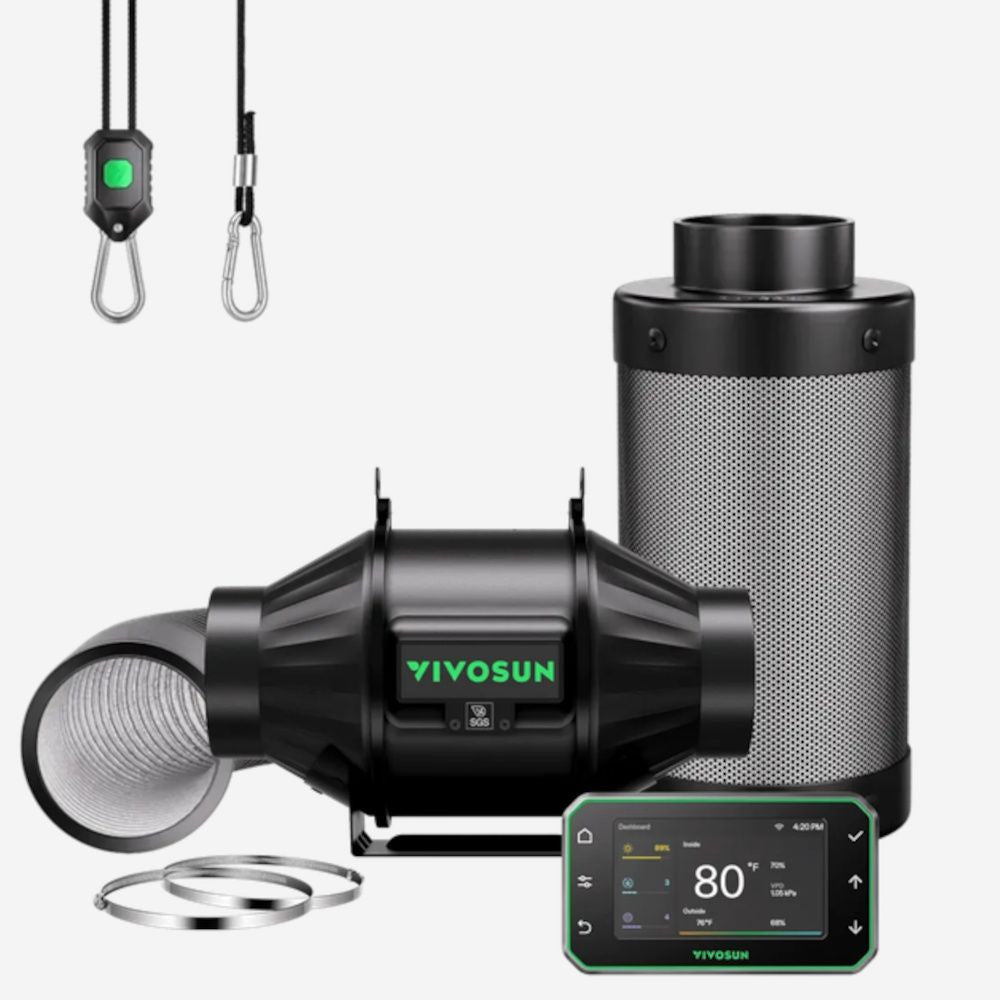 VIVOSUN Smartes Luftfiltersystem Pro 4″, AeroZesh T4 Inline-Lüfter mit E42AP Temperatur- und Luftfeuchtigkeits-WiFi-Controller, Aktivkohlefilter- und Schlauch-Set