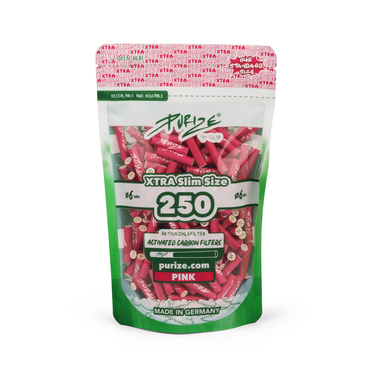 PURIZE® Aktivkohlefilter - XTRA Slim Size, Beutel 250 St., rosa