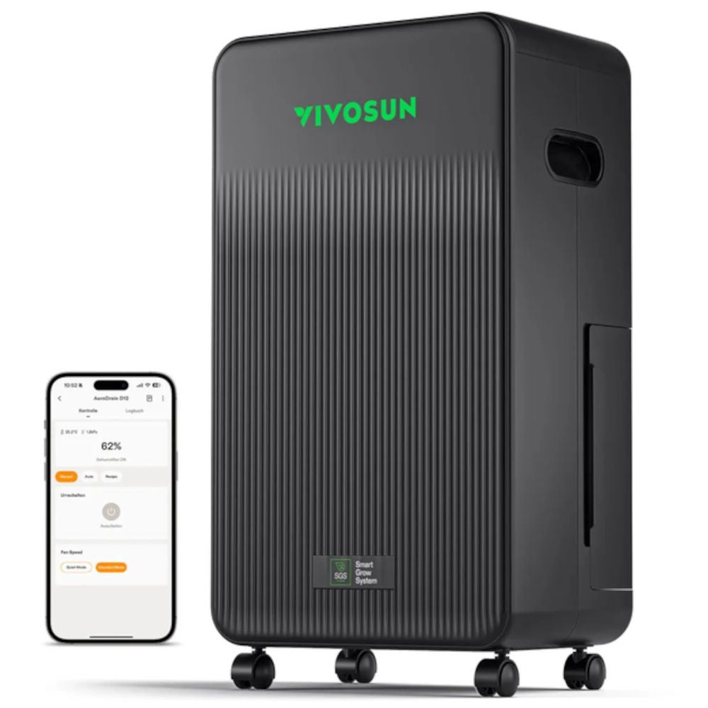 VIVOSUN AeroDrain D12 Intelligenter Luftentfeuchter für die Umgebung, bis zu 12 L/Tag, 2 L Wassertank, mit Temperatur- und Feuchtigkeitssensorsonde