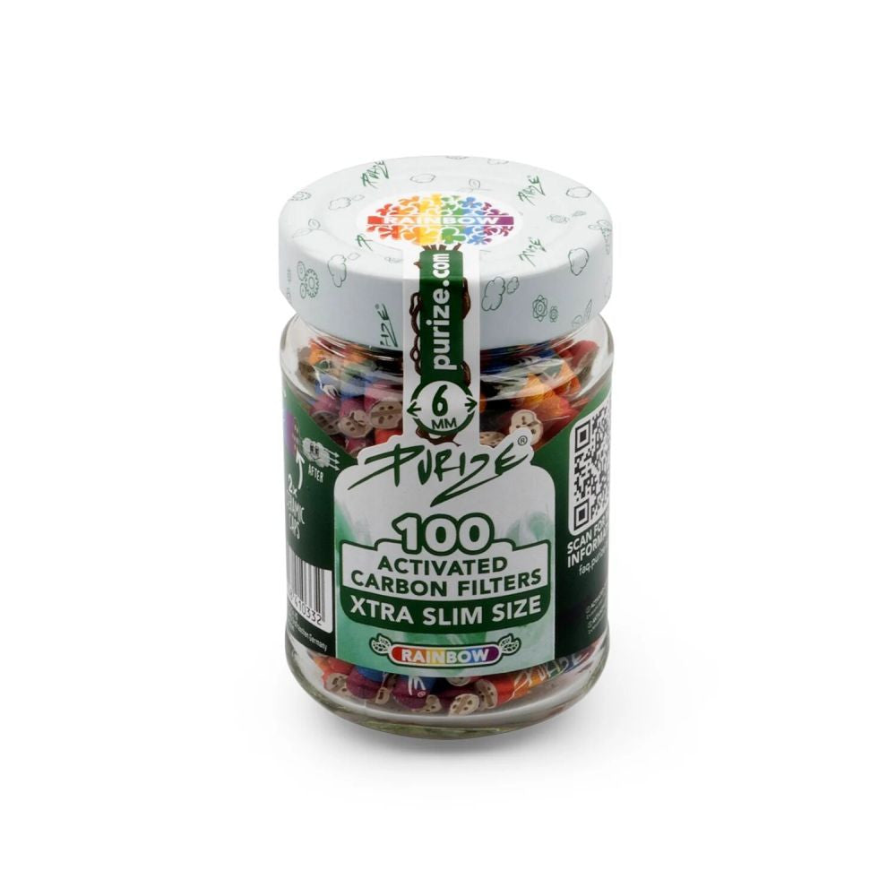 PURIZE® uhlíkové filtry - XTRA Slim Size, dóza 100 ks, duhová