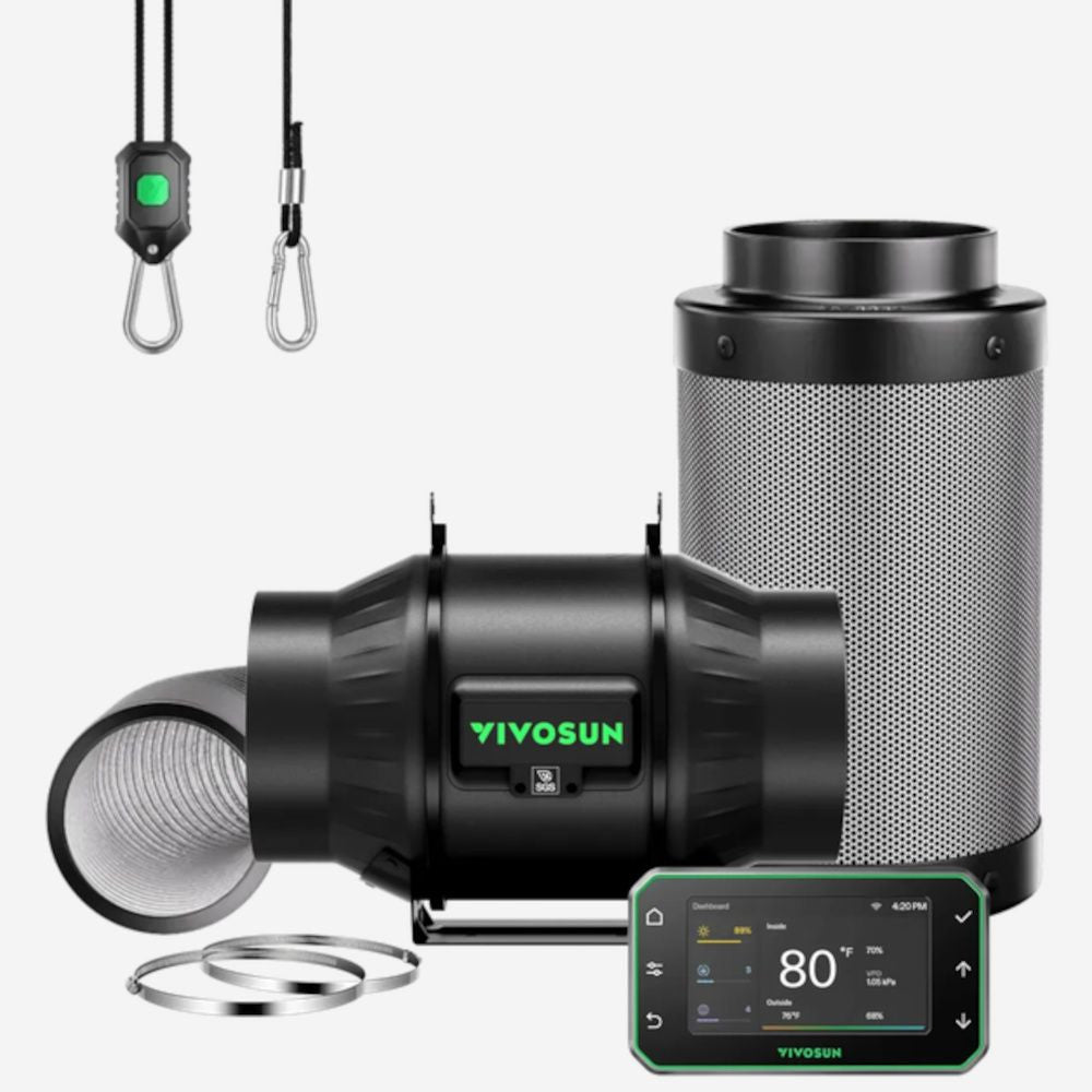 VIVOSUN Smartes Luftfiltersystem Pro 6″, AeroZesh T6 Inline-Lüfter mit E42A Temperatur- und Luftfeuchtigkeits-WiFi-Controller, Aktivkohlefilter- und Schlauch-Set