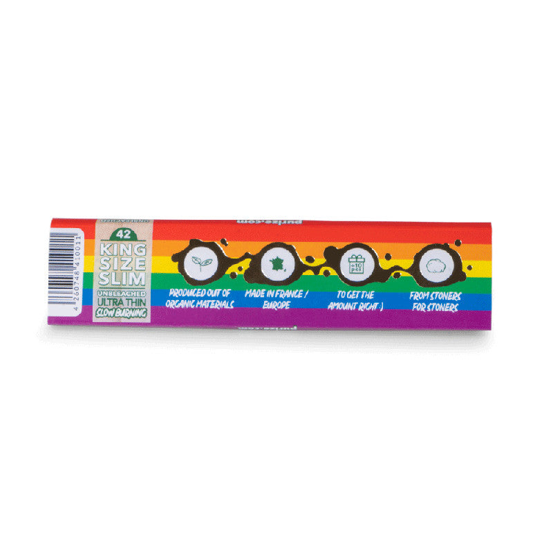 PURIZE® King Size Slim Papier, 42 Stück pro Packung, ungebleicht, regenbogenfarben