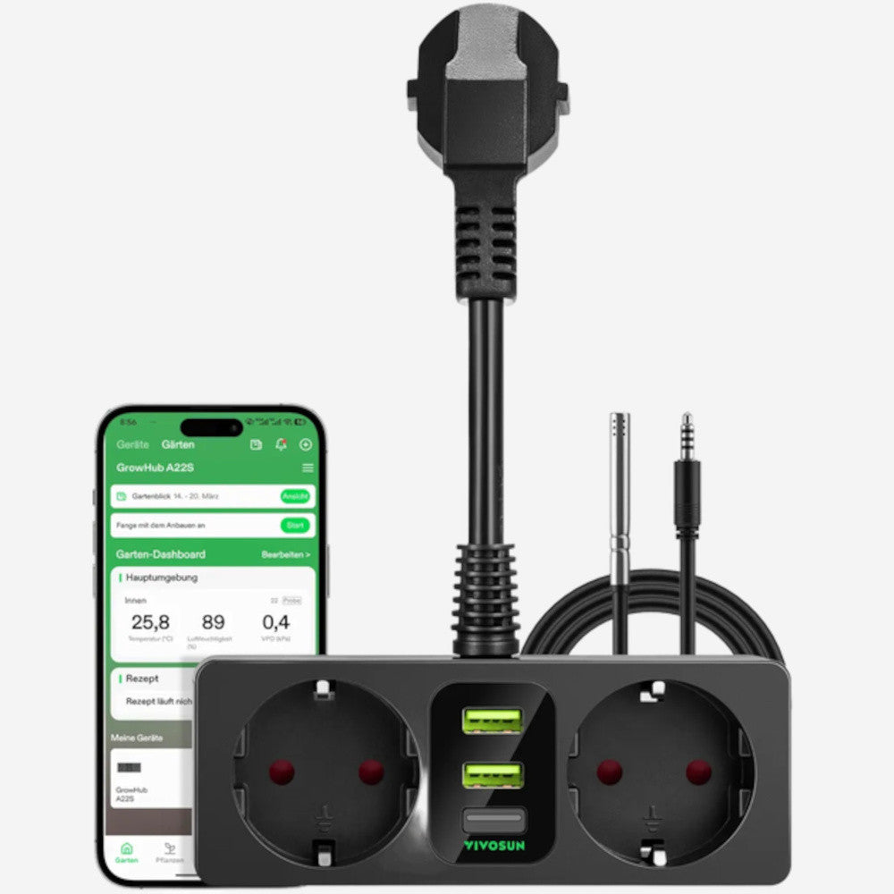 VIVOSUN GrowHub Outlet-Controller A22 mit Temperatur- und Luftfeuchtigkeitssensor-Sonde, kompatibel mit der Vivosun-App für Growzelt