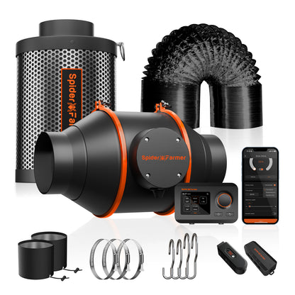Spider Farmer 4 Zoll Inline Fan Komplettset mit GGS Controller (Smart Control)